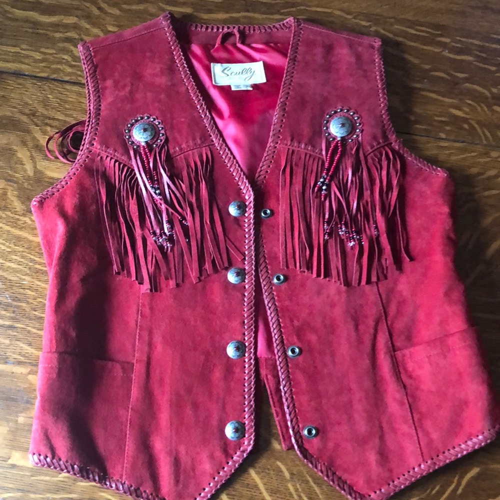 Red scully vest genuine leather sz small